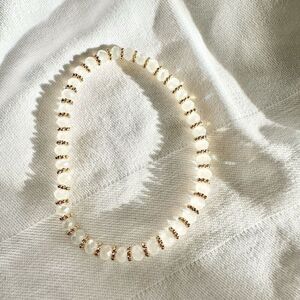 White and gold beaded stretch sparkly bracelet